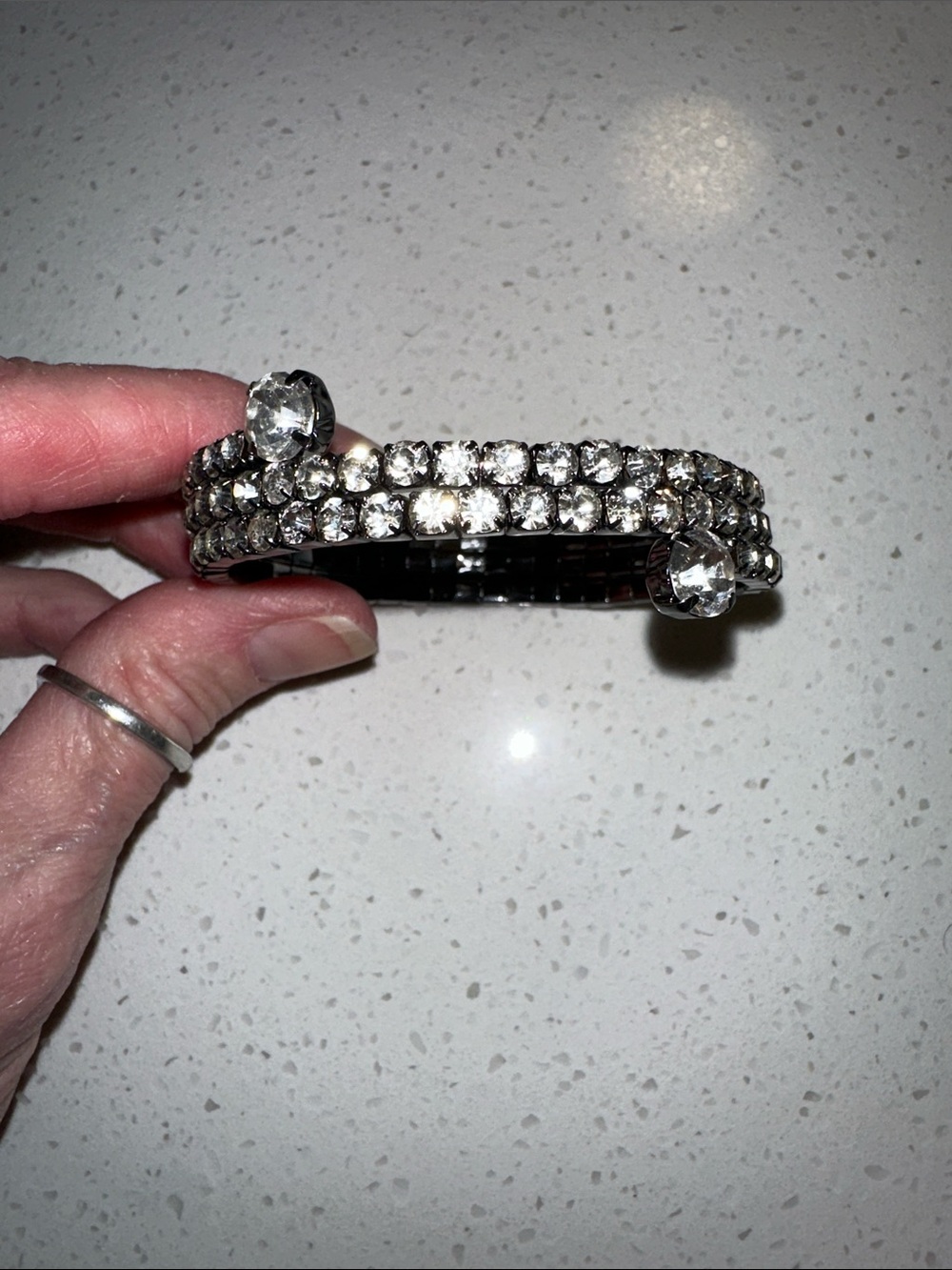 Crystal Rhinestone Coil Bracelet - Clear Silver Tone